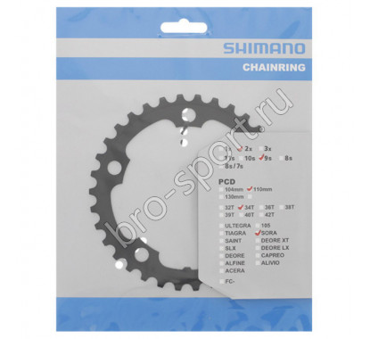 Звезда передн. Shimano, для FC-RS400, 34T-NA, черн. для 50-34T/Y1VM34000
