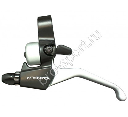 Tektro ручка тормозная cl525-rs левая, со звонком, под 2 пальца, алюминий, для v-brake и шифтеров rapidfire, чёрн./серебр., 111г/шт, для city/trekking